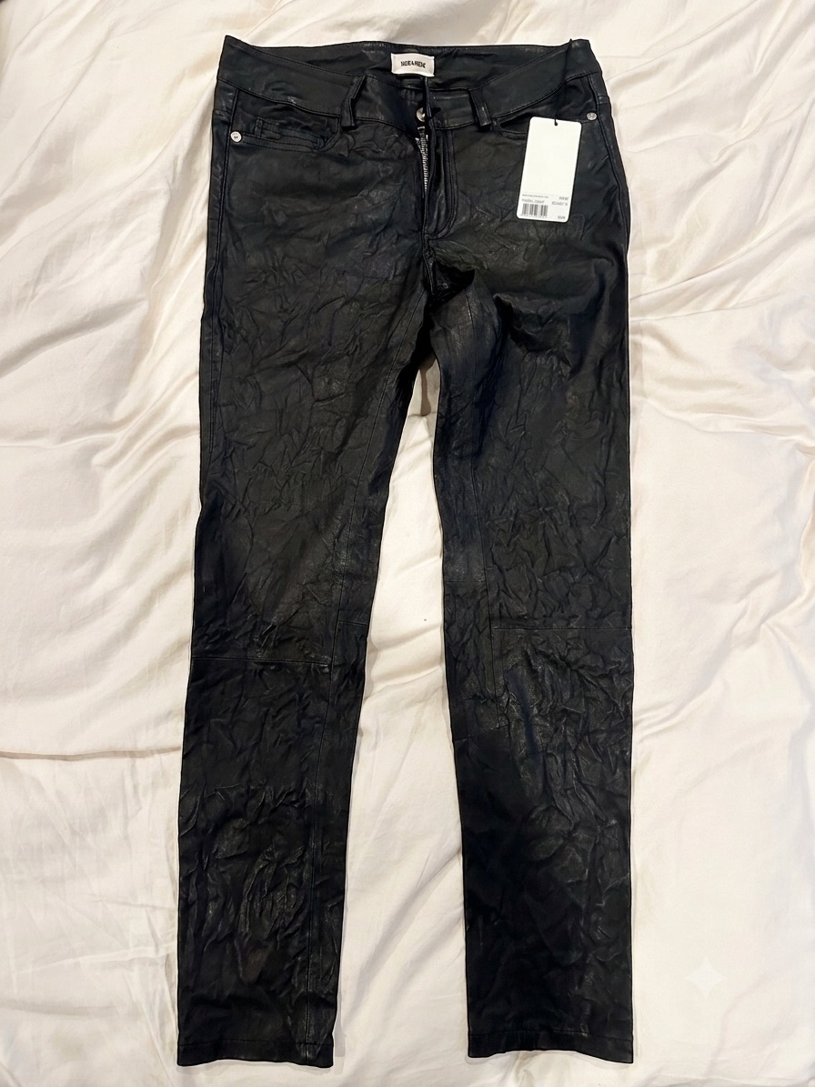 $900 Zadig & Voltaire Phlame Cuir Frosse Leather Pants Noir Black Nwt Fr 38 Us 6